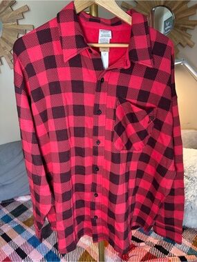 PINK Victoria's Secret Red & Black Buffalo Plaid Button-Up Shacket